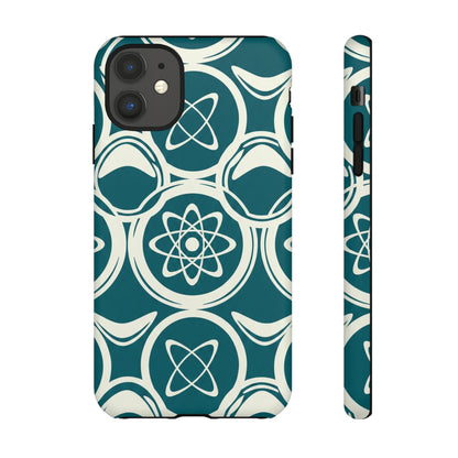 Teal Retro Atomic Pattern Tough Phone Case - Mid-Century Science Design