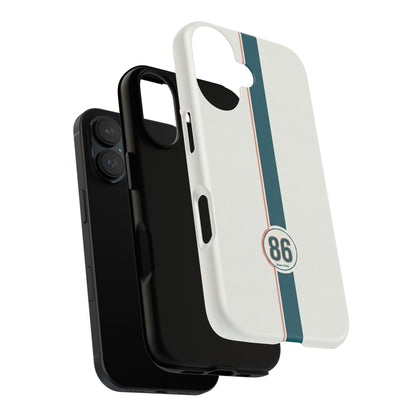 Racing Stripe Tough Phone Case — Retro White With '86 Circle Badge