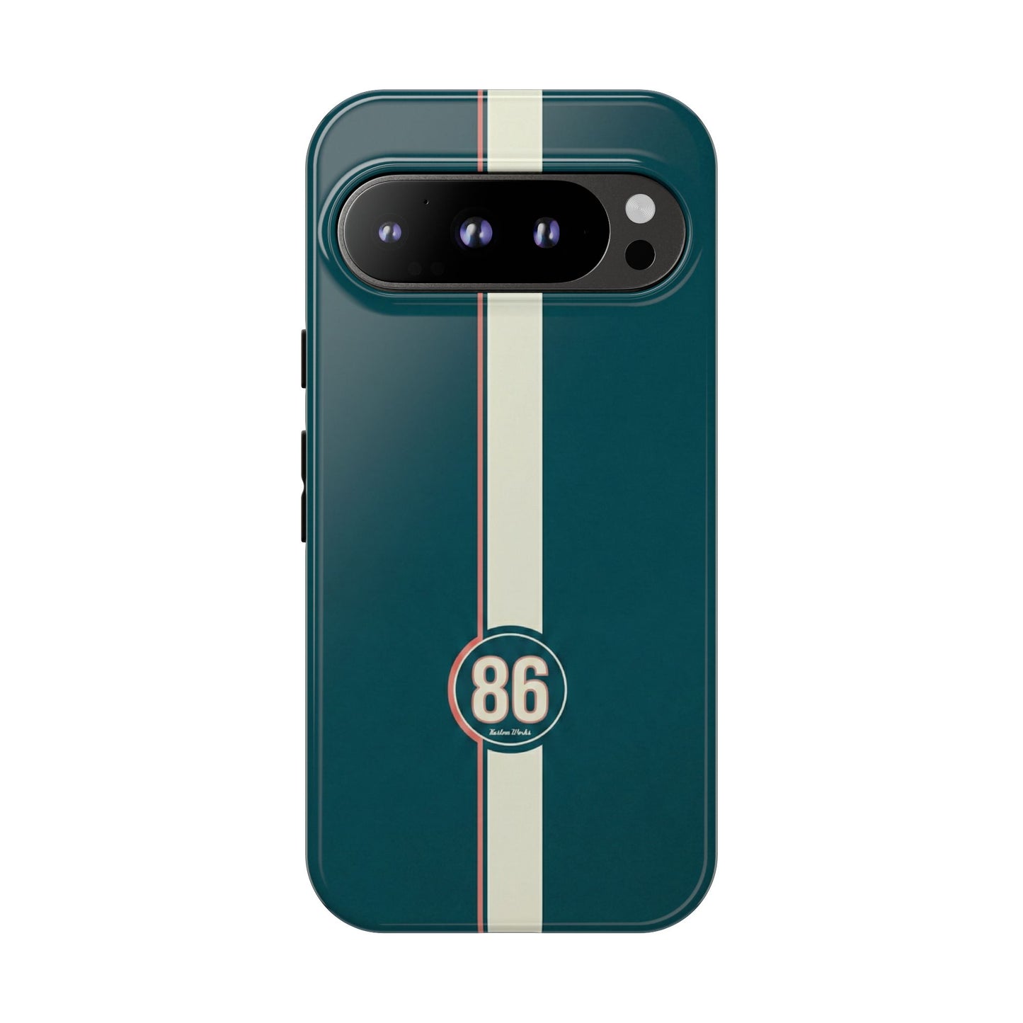 Racing Stripe Phone Case - Retro Teal with Number 86