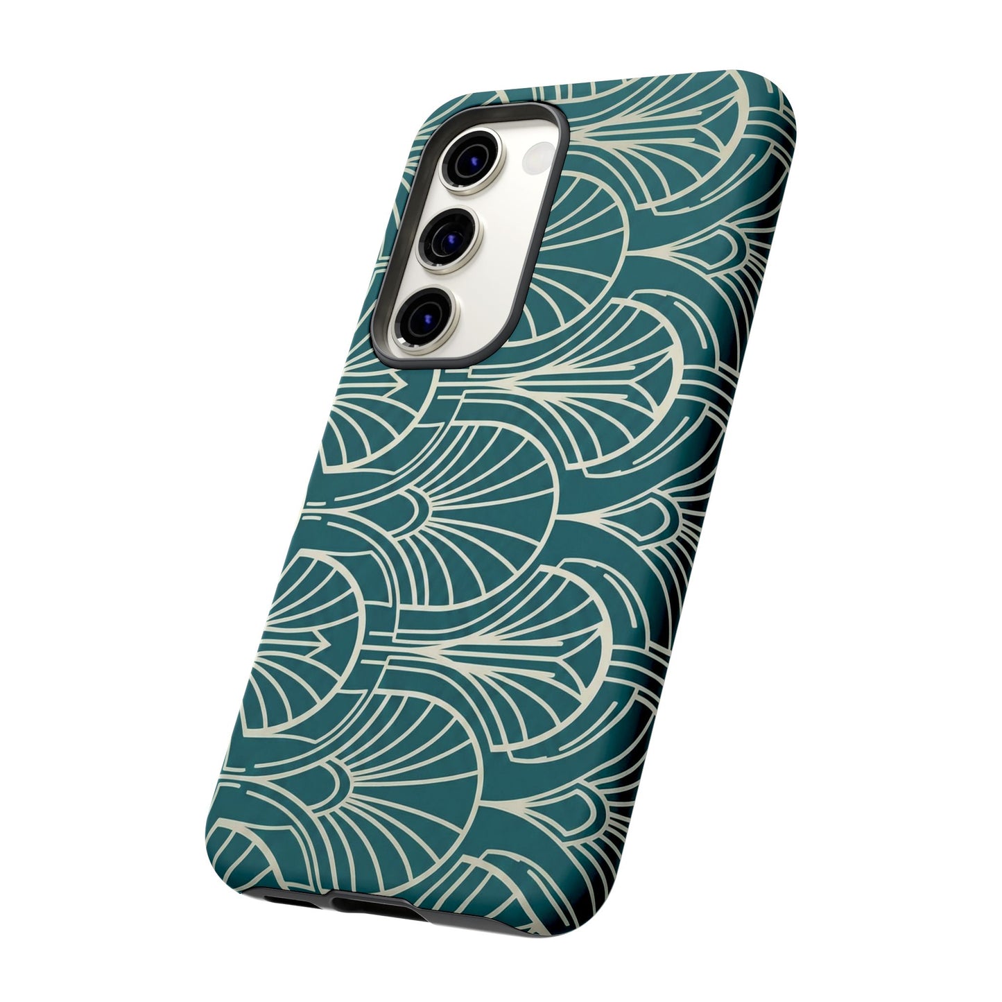 Teal Art Deco Pattern Tough Phone Case — Retro Geometric Protection