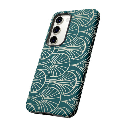 Teal Art Deco Pattern Tough Phone Case — Retro Geometric Protection