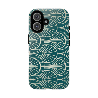 Art Deco Teal Pattern Tough Phone Case — Vintage Geometric Protective Case