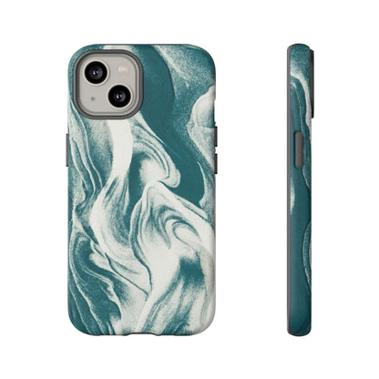 Marble Teal Tough Phone Case — Swirl Pattern Protective Cover