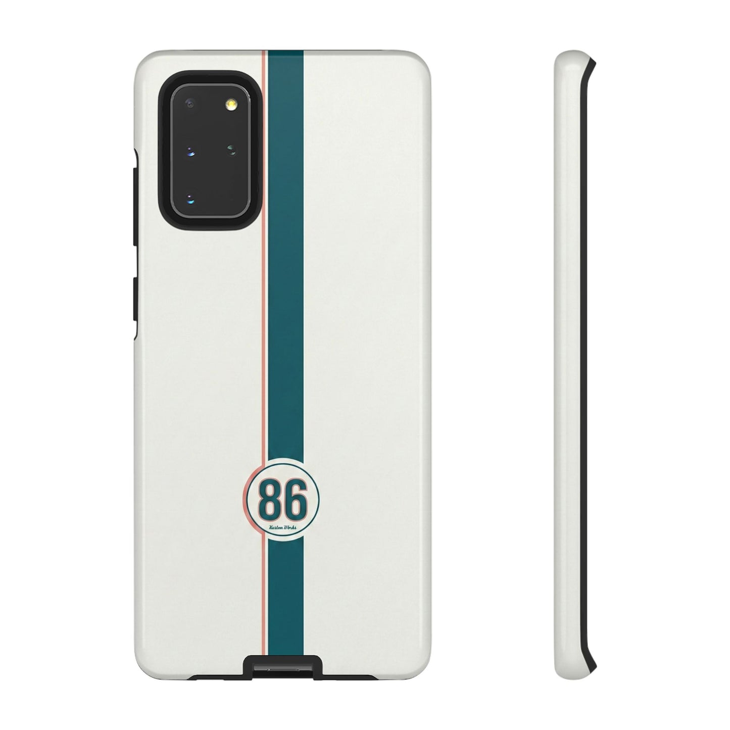Racing Stripe Tough Phone Case — Retro White With '86 Circle Badge