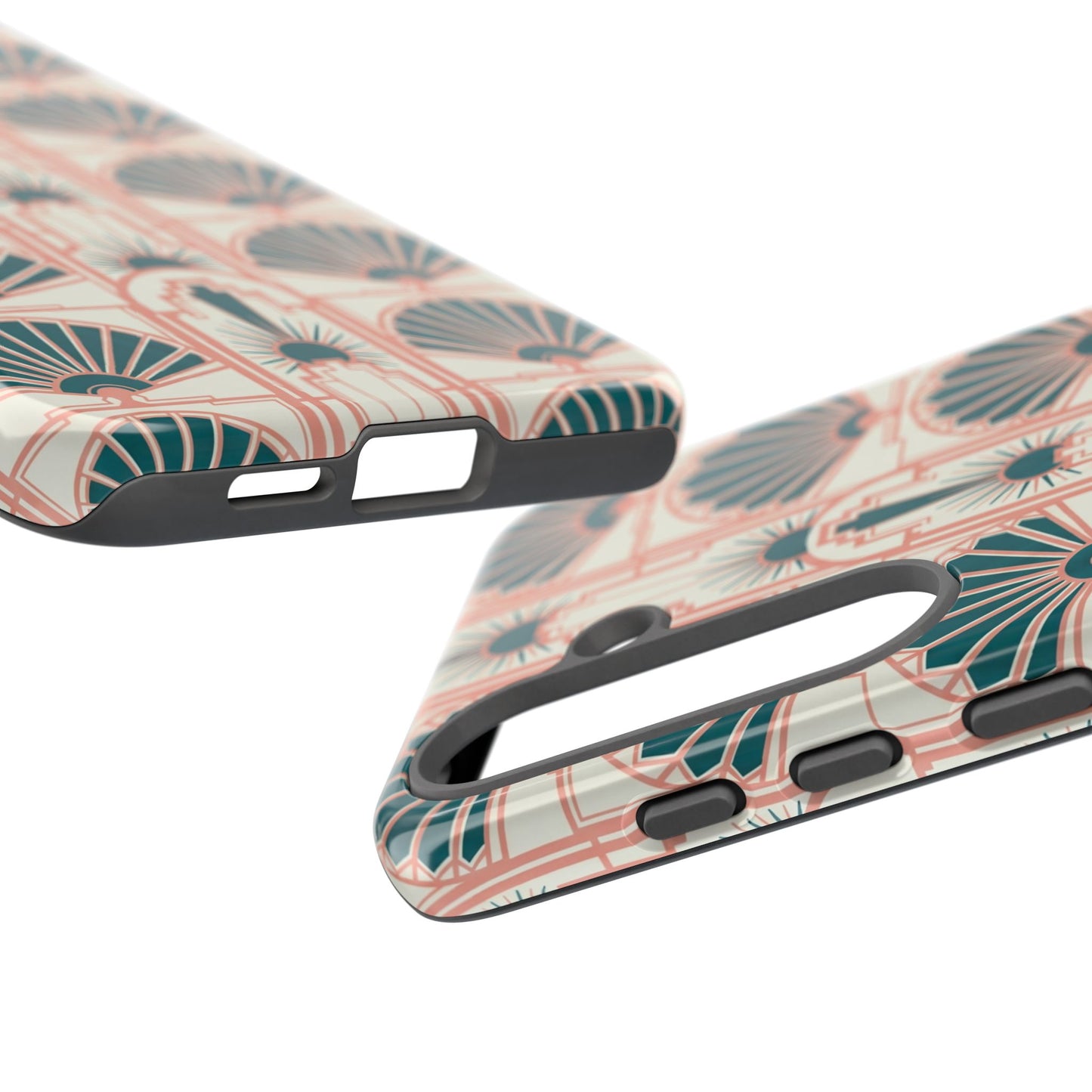 Art Deco Fan Pattern Tough Phone Case — Teal & Blush Retro Protection