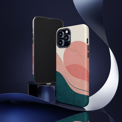 Abstract Sunset Phone Case — Pink & Teal Wave Tough Case
