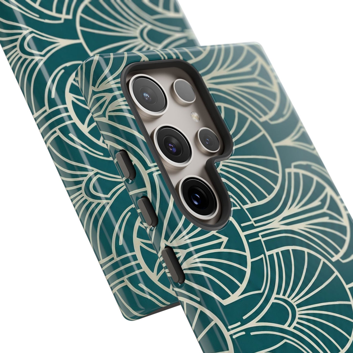 Teal Art Deco Pattern Tough Phone Case — Retro Geometric Protection