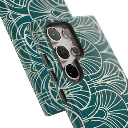 Teal Art Deco Pattern Tough Phone Case — Retro Geometric Protection