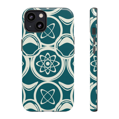Teal Retro Atomic Pattern Tough Phone Case - Mid-Century Science Design