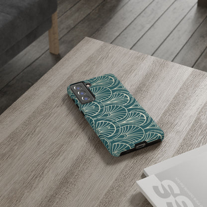 Teal Art Deco Pattern Tough Phone Case — Retro Geometric Protection
