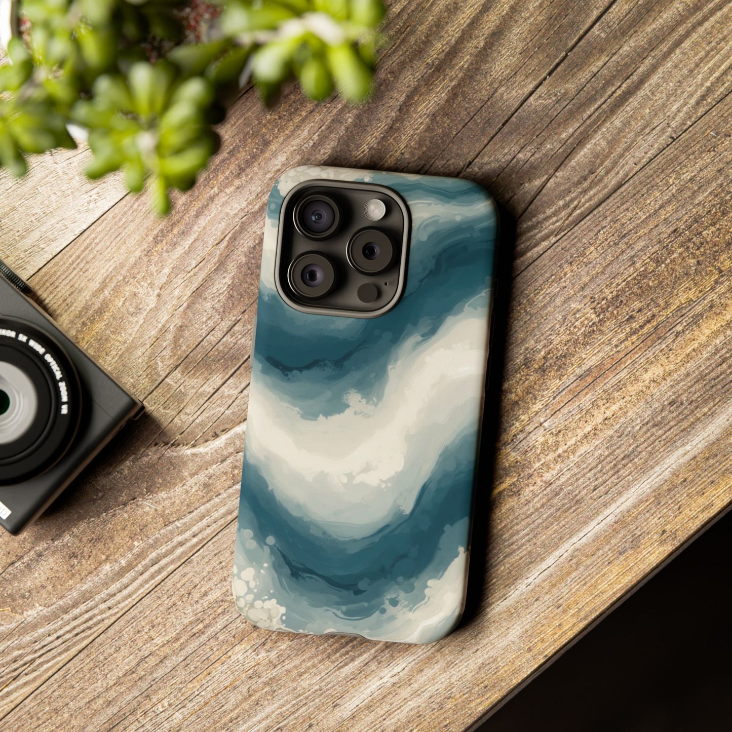 Ocean Wave Marble Phone Case — Teal & Ivory Abstract Tough Case