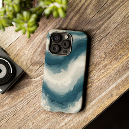 Ocean Wave Marble Phone Case — Teal & Ivory Abstract Tough Case