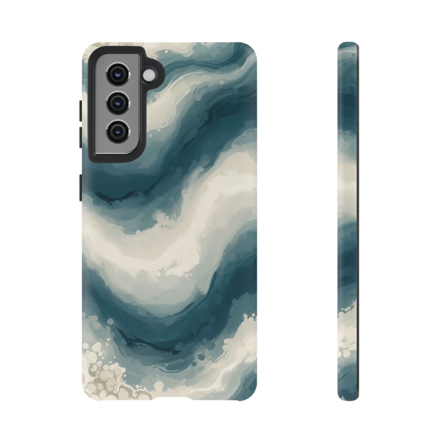 Ocean Wave Marble Phone Case — Teal & Ivory Abstract Tough Case