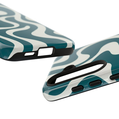 Abstract Teal Swirl Phone Case — Retro Wavy Tough Case
