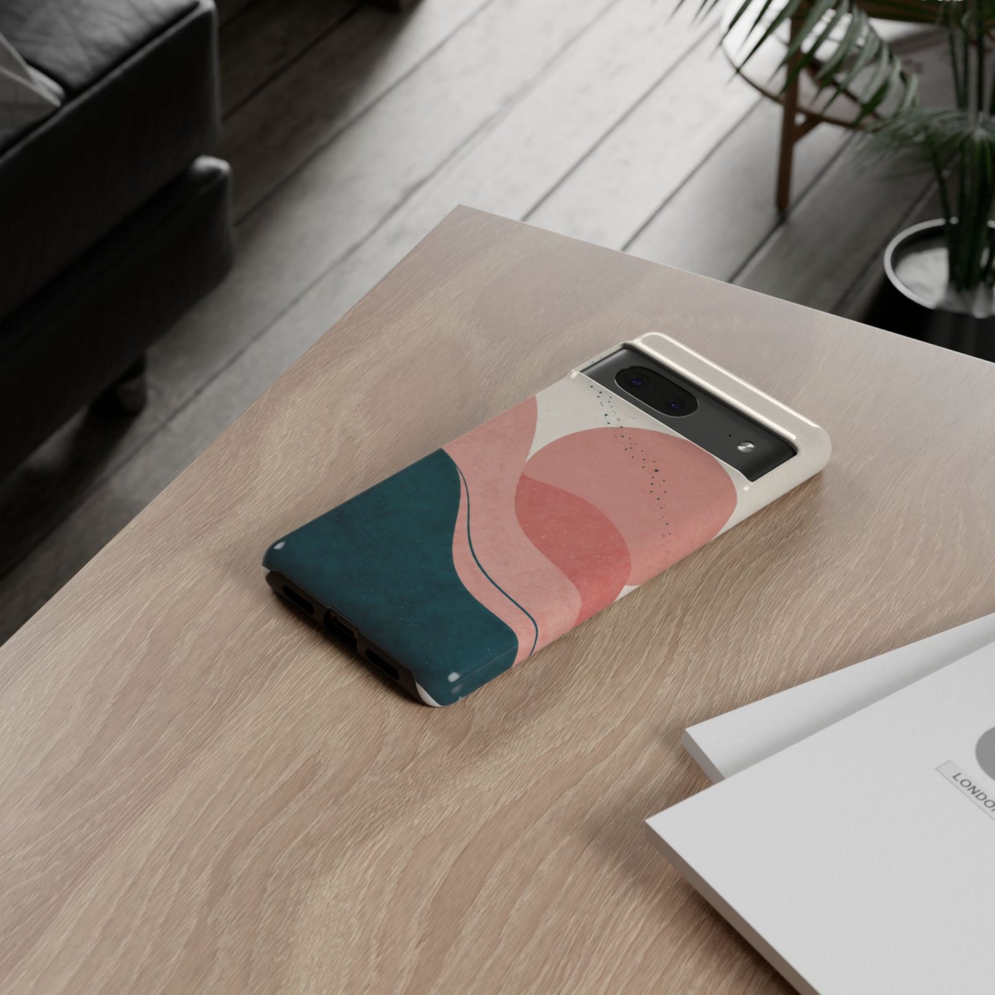 Abstract Sunset Phone Case — Pink & Teal Wave Tough Case