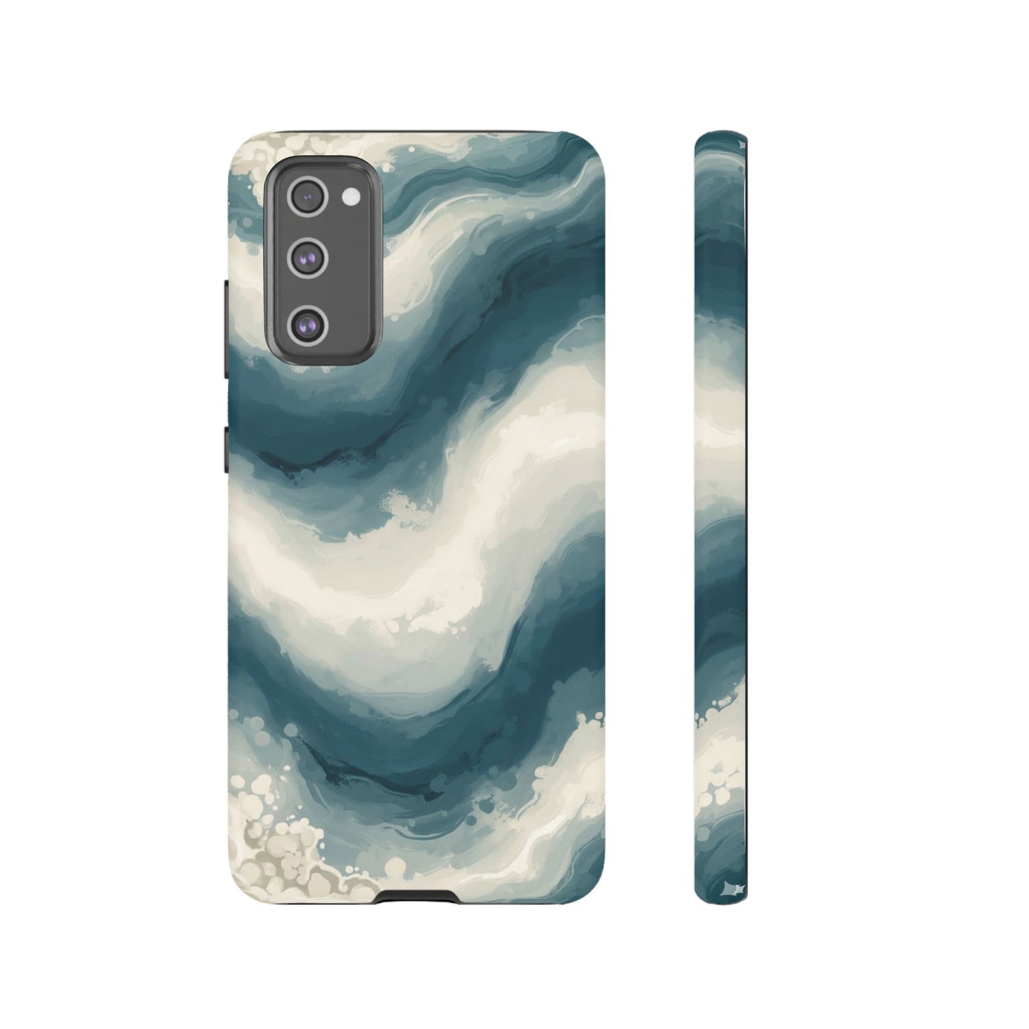 Ocean Wave Marble Phone Case — Teal & Ivory Abstract Tough Case