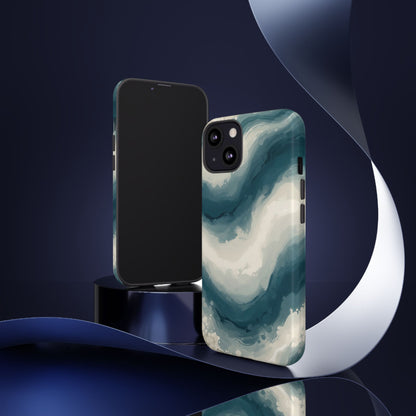 Ocean Wave Marble Phone Case — Teal & Ivory Abstract Tough Case