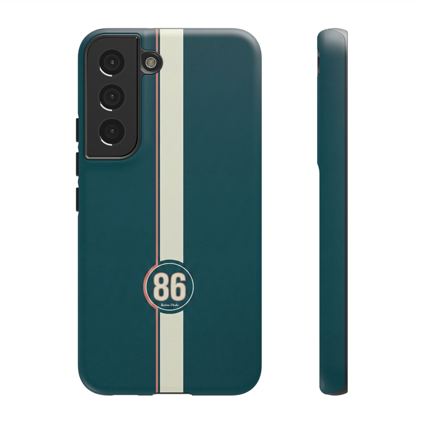 Racing Stripe Phone Case - Retro Teal with Number 86