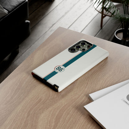 Racing Stripe Tough Phone Case — Retro White With '86 Circle Badge