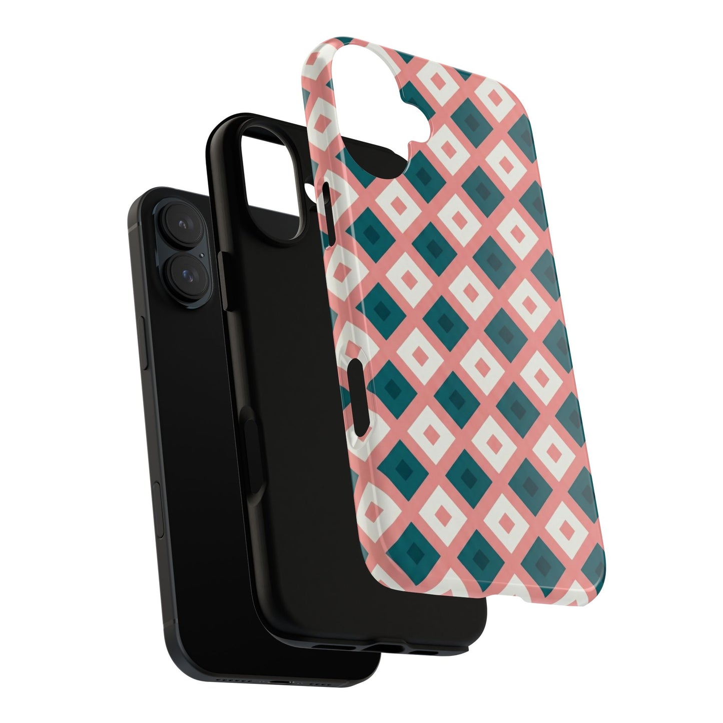 Geometric Diamond Pattern Tough Phone Case — Pink & Teal Protective Cover