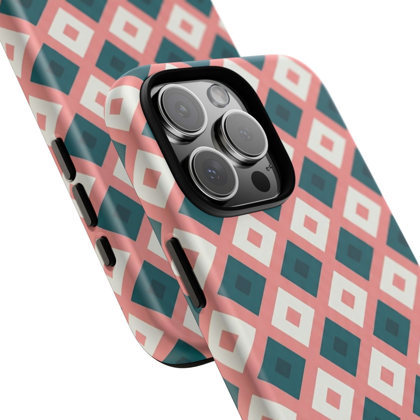 Geometric Diamond Pattern Tough Phone Case — Pink & Teal Protective Cover