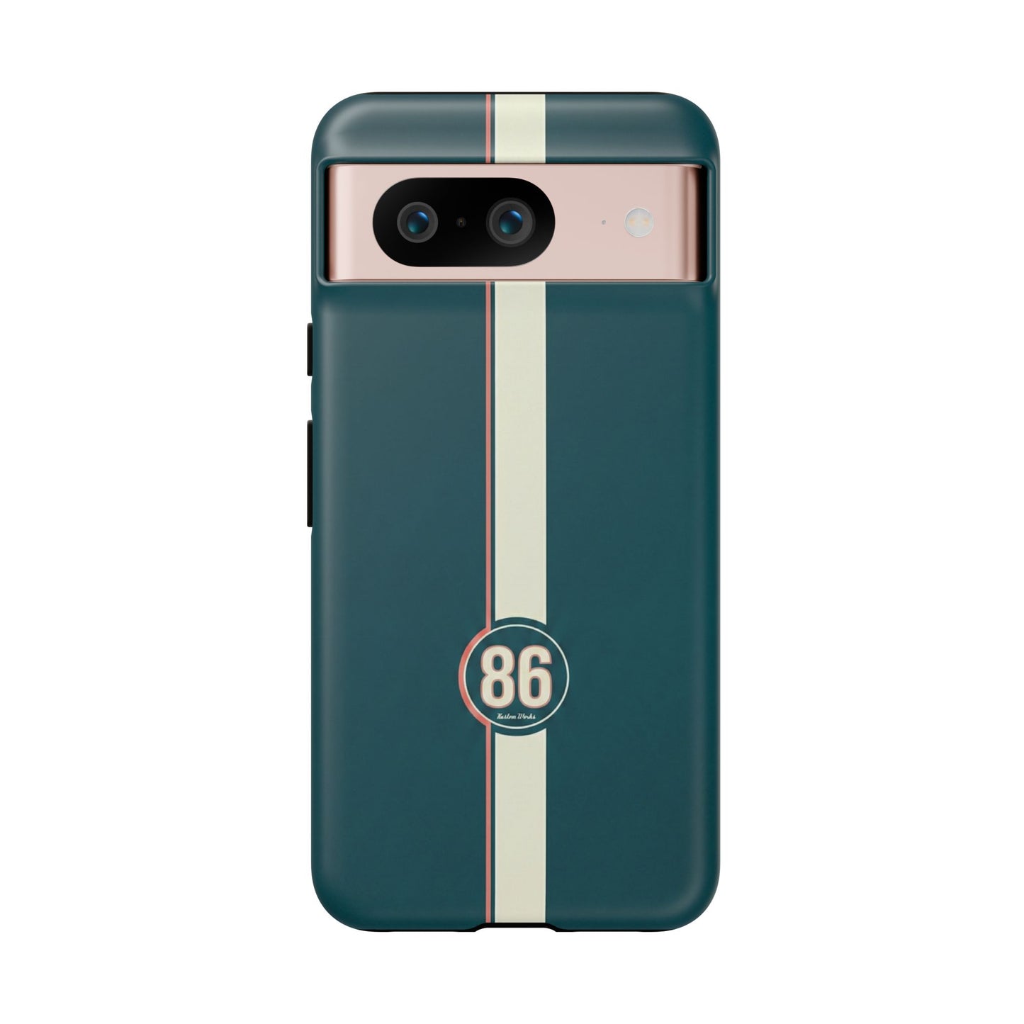 Racing Stripe Phone Case - Retro Teal with Number 86