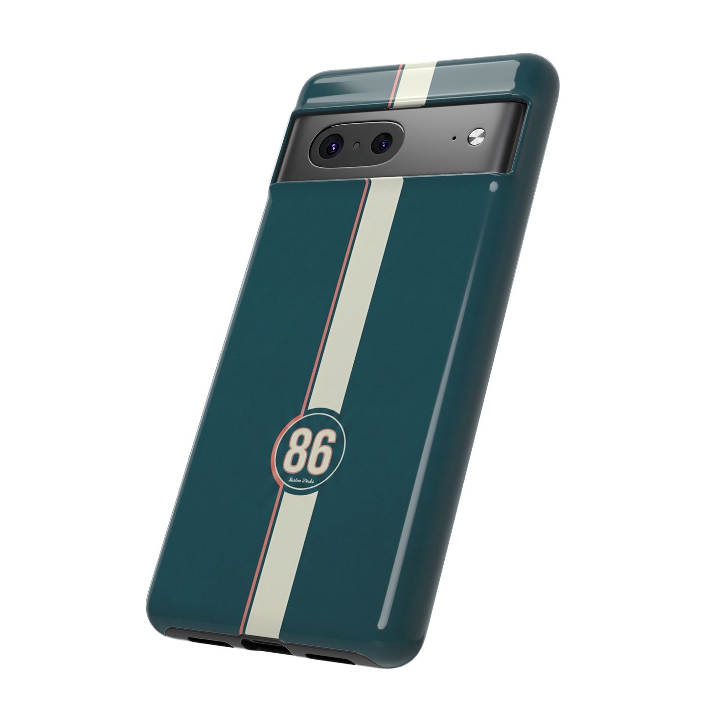 Racing Stripe Phone Case - Retro Teal with Number 86