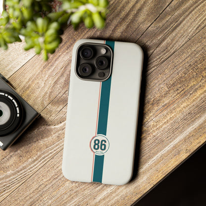 Racing Stripe Tough Phone Case — Retro White With '86 Circle Badge