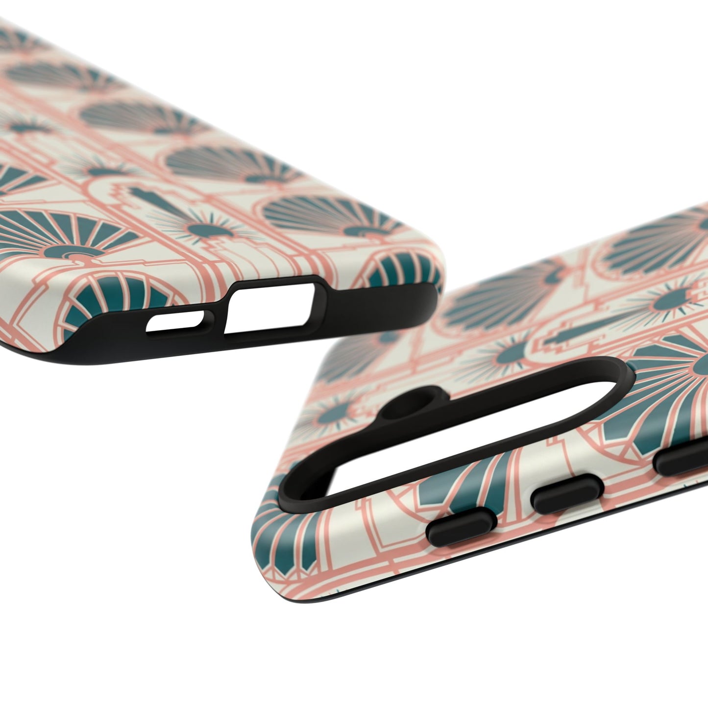Art Deco Fan Pattern Tough Phone Case — Teal & Blush Retro Protection
