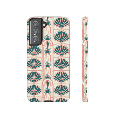 Art Deco Fan Pattern Tough Phone Case — Teal & Blush Retro Protection