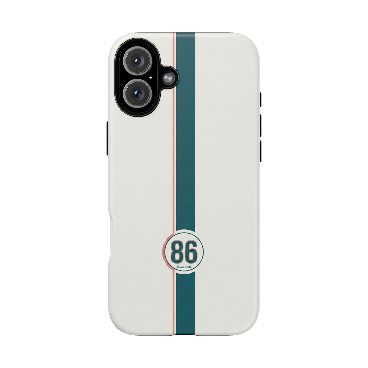 Racing Stripe Tough Phone Case — Retro White With '86 Circle Badge