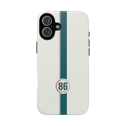 Racing Stripe Tough Phone Case — Retro White With '86 Circle Badge