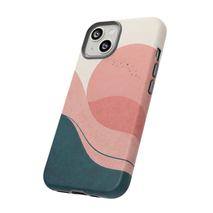 Abstract Sunset Phone Case — Pink & Teal Wave Tough Case