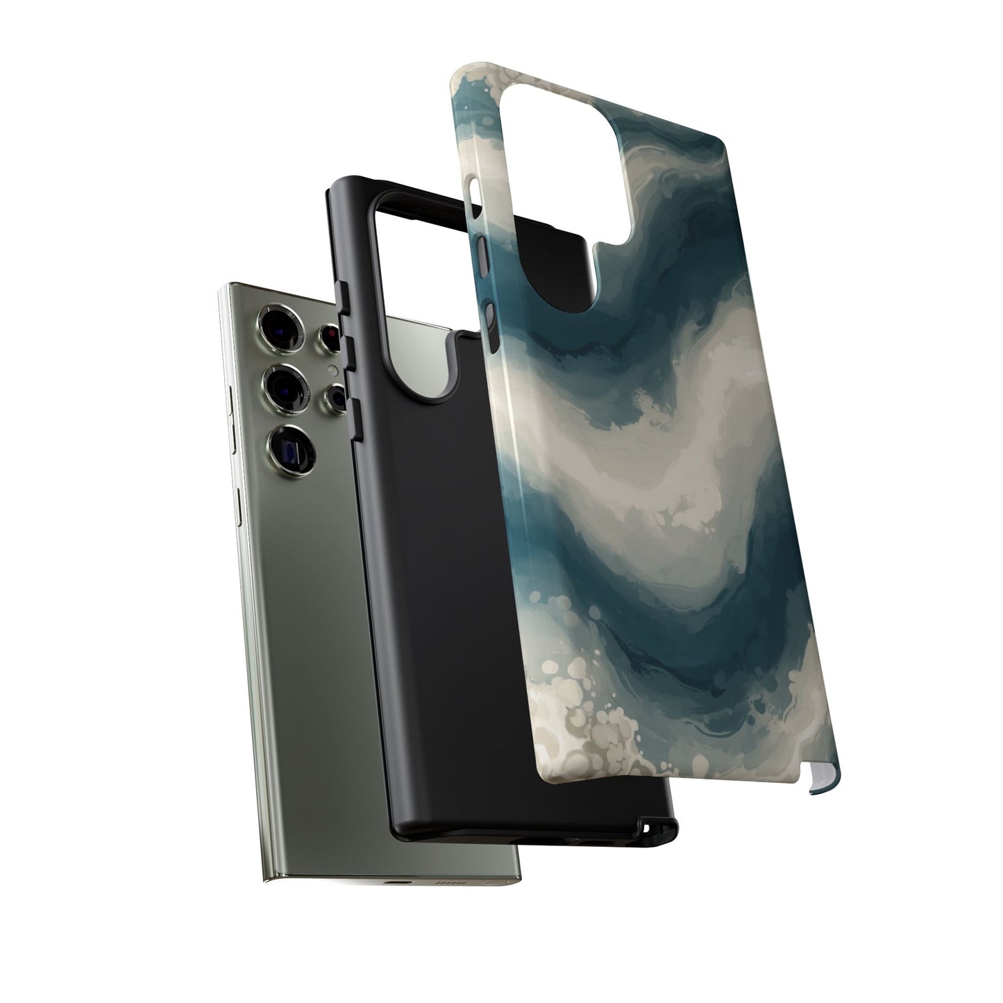 Ocean Wave Marble Phone Case — Teal & Ivory Abstract Tough Case