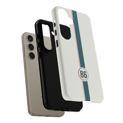 Racing Stripe Tough Phone Case — Retro White With '86 Circle Badge