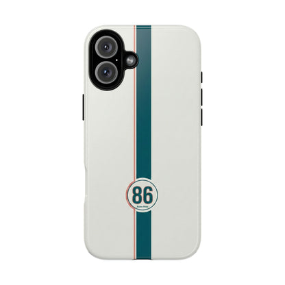 Racing Stripe Tough Phone Case — Retro White With '86 Circle Badge