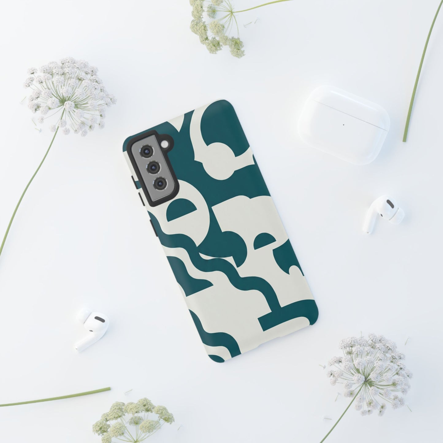 Abstract Teal Pattern Phone Case — Modern Geometric Tough Case