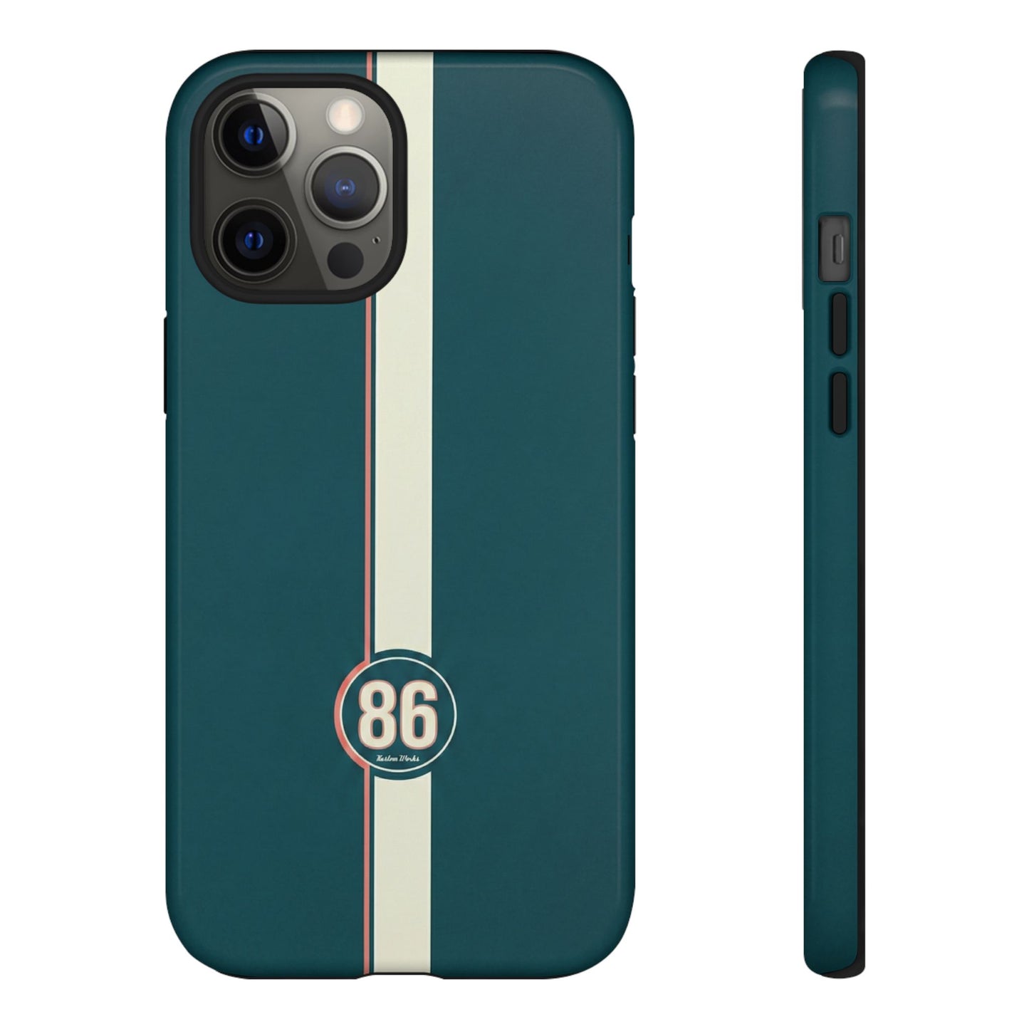 Racing Stripe Phone Case - Retro Teal with Number 86