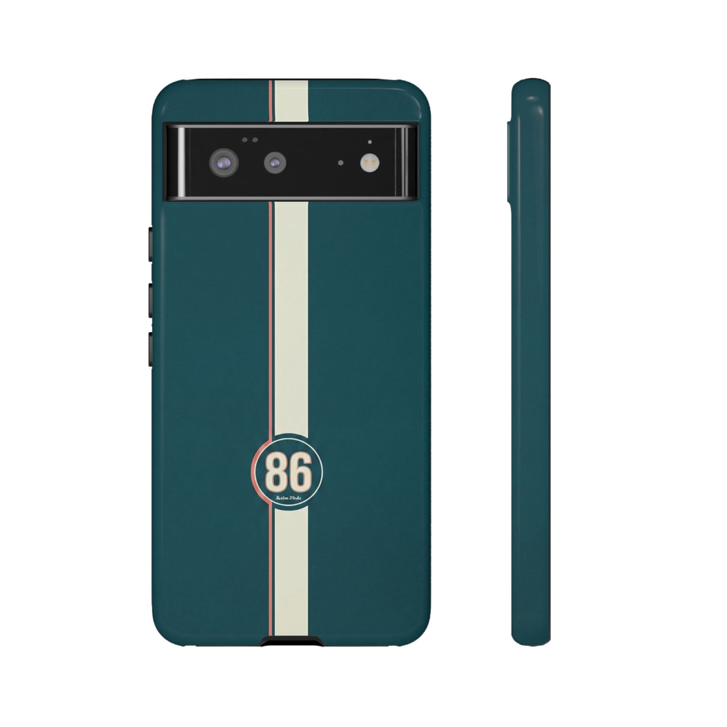 Racing Stripe Phone Case - Retro Teal with Number 86