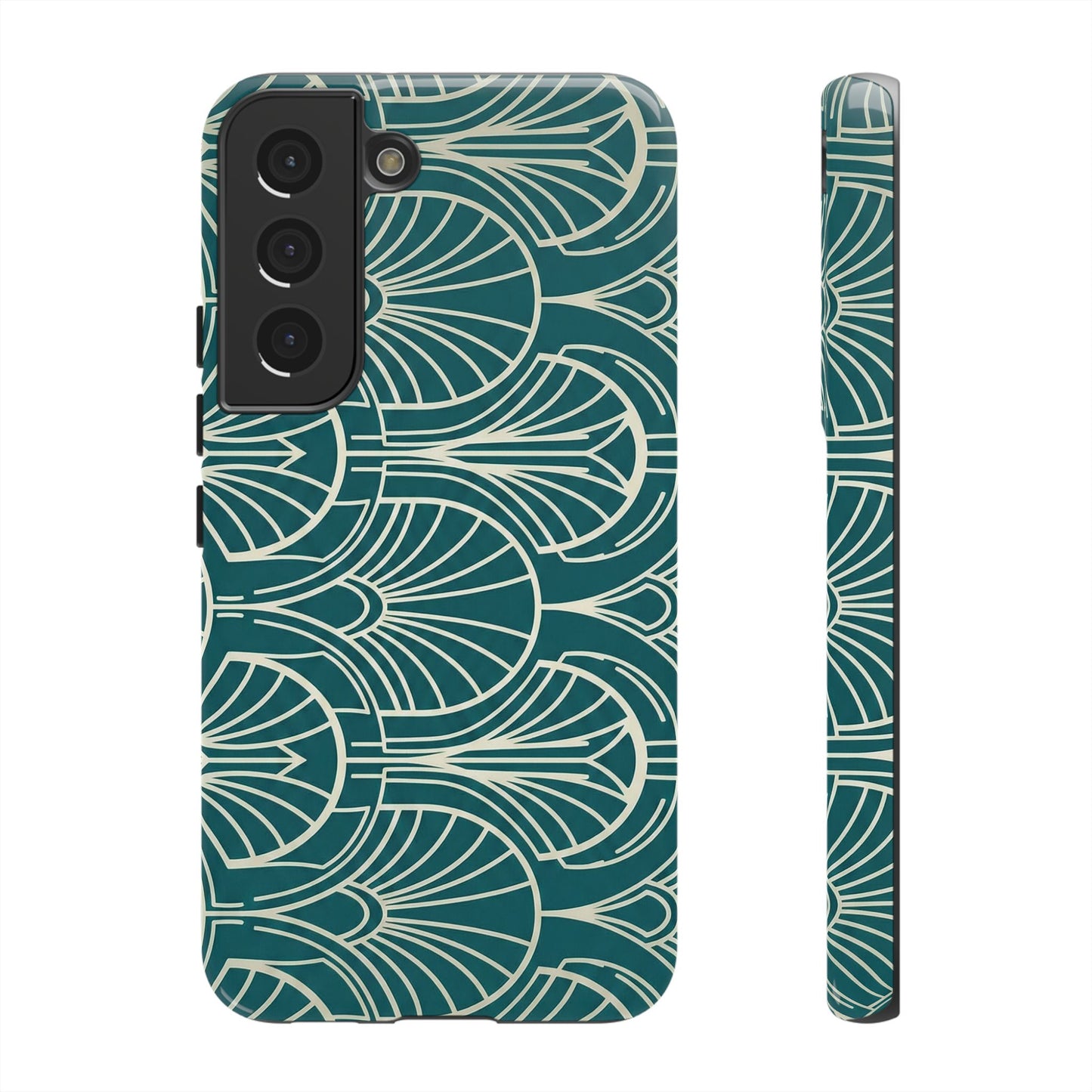 Teal Art Deco Pattern Tough Phone Case — Retro Geometric Protection
