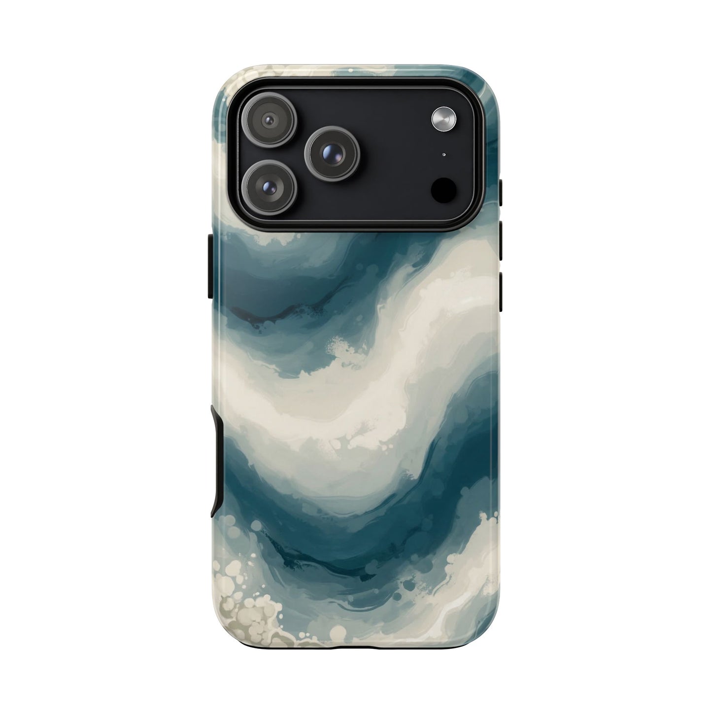 Ocean Wave Marble Phone Case — Teal & Ivory Abstract Tough Case