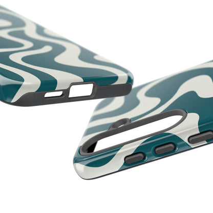 Abstract Teal Swirl Phone Case — Retro Wavy Tough Case