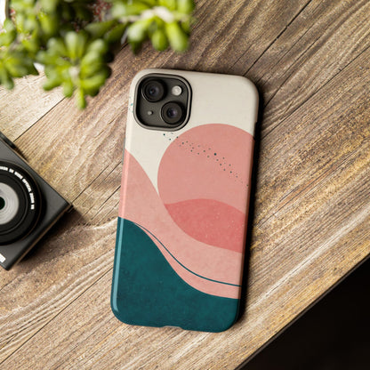 Abstract Sunset Phone Case — Pink & Teal Wave Tough Case