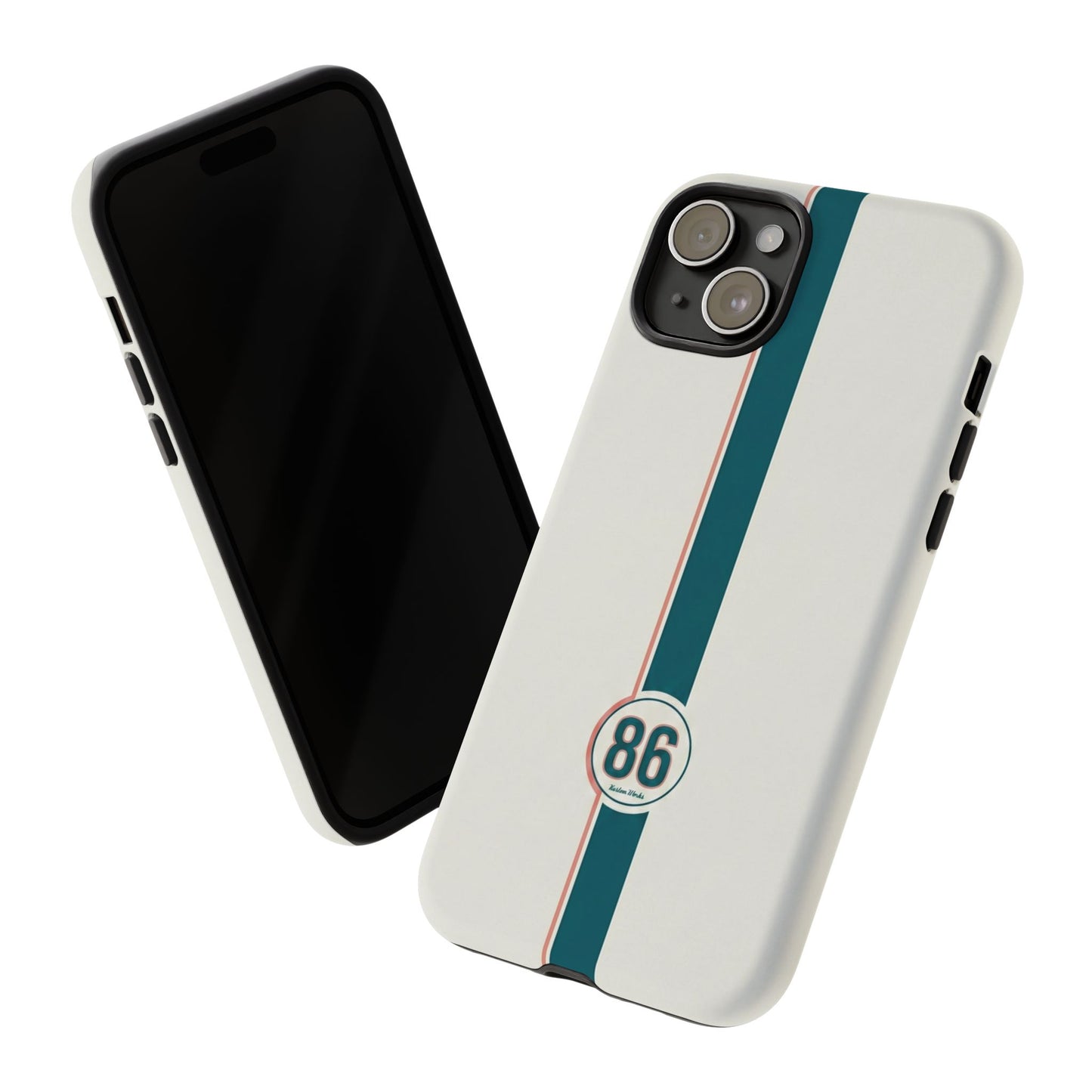 Racing Stripe Tough Phone Case — Retro White With '86 Circle Badge