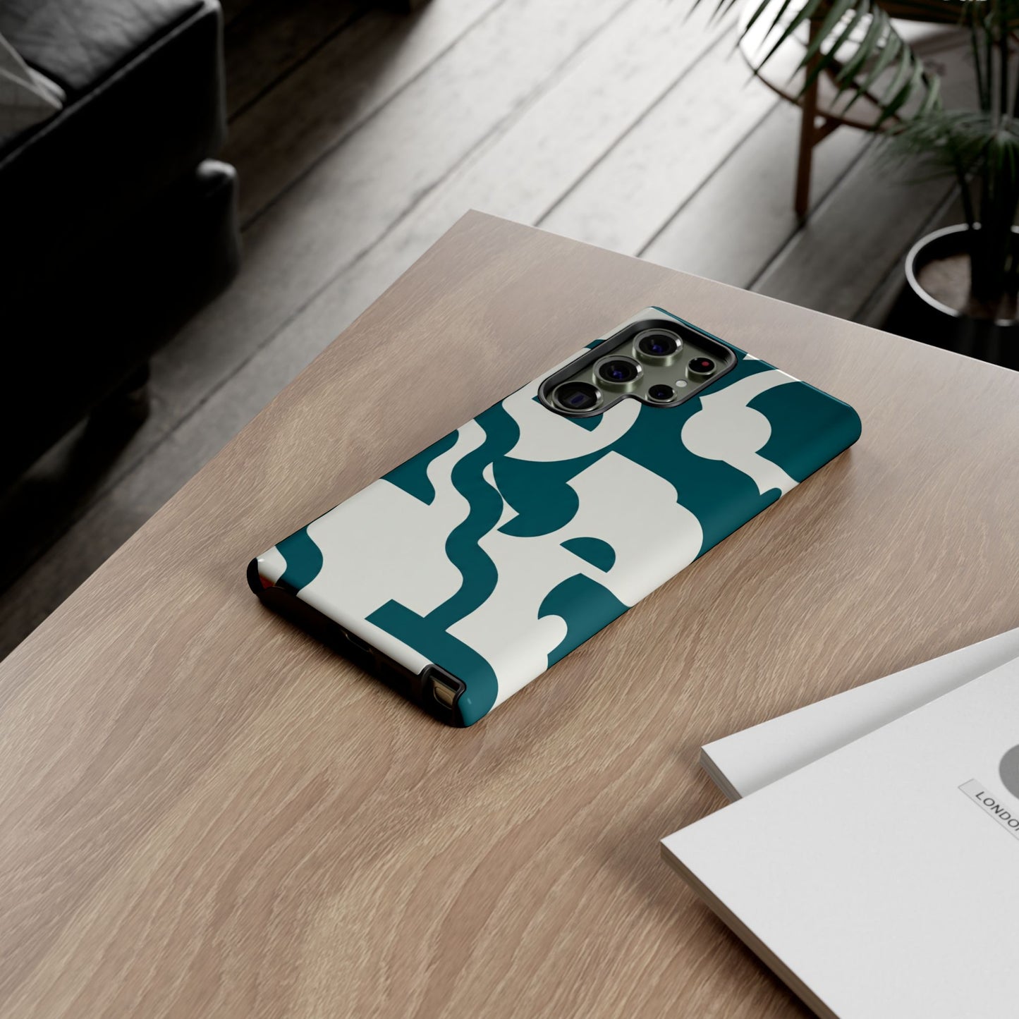 Abstract Teal Pattern Phone Case — Modern Geometric Tough Case