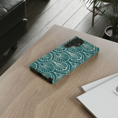 Teal Art Deco Pattern Tough Phone Case — Retro Geometric Protection