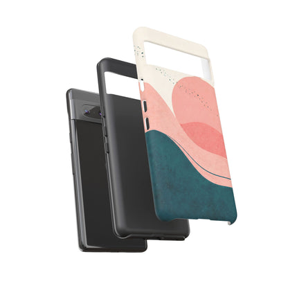 Abstract Sunset Phone Case — Pink & Teal Wave Tough Case