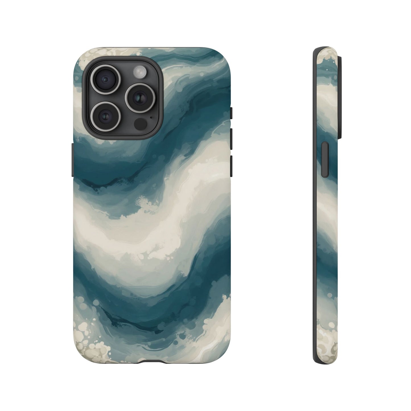 Ocean Wave Marble Phone Case — Teal & Ivory Abstract Tough Case