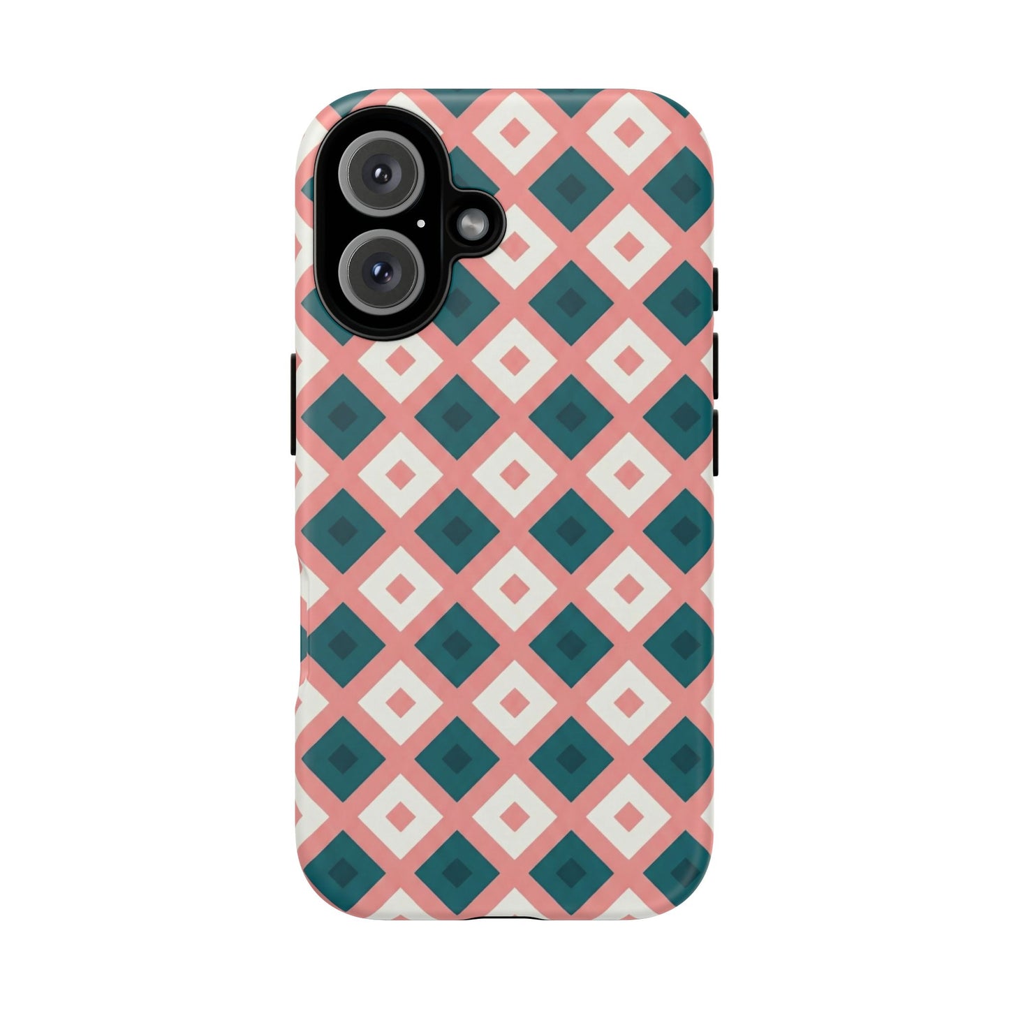 Geometric Diamond Pattern Tough Phone Case — Pink & Teal Protective Cover