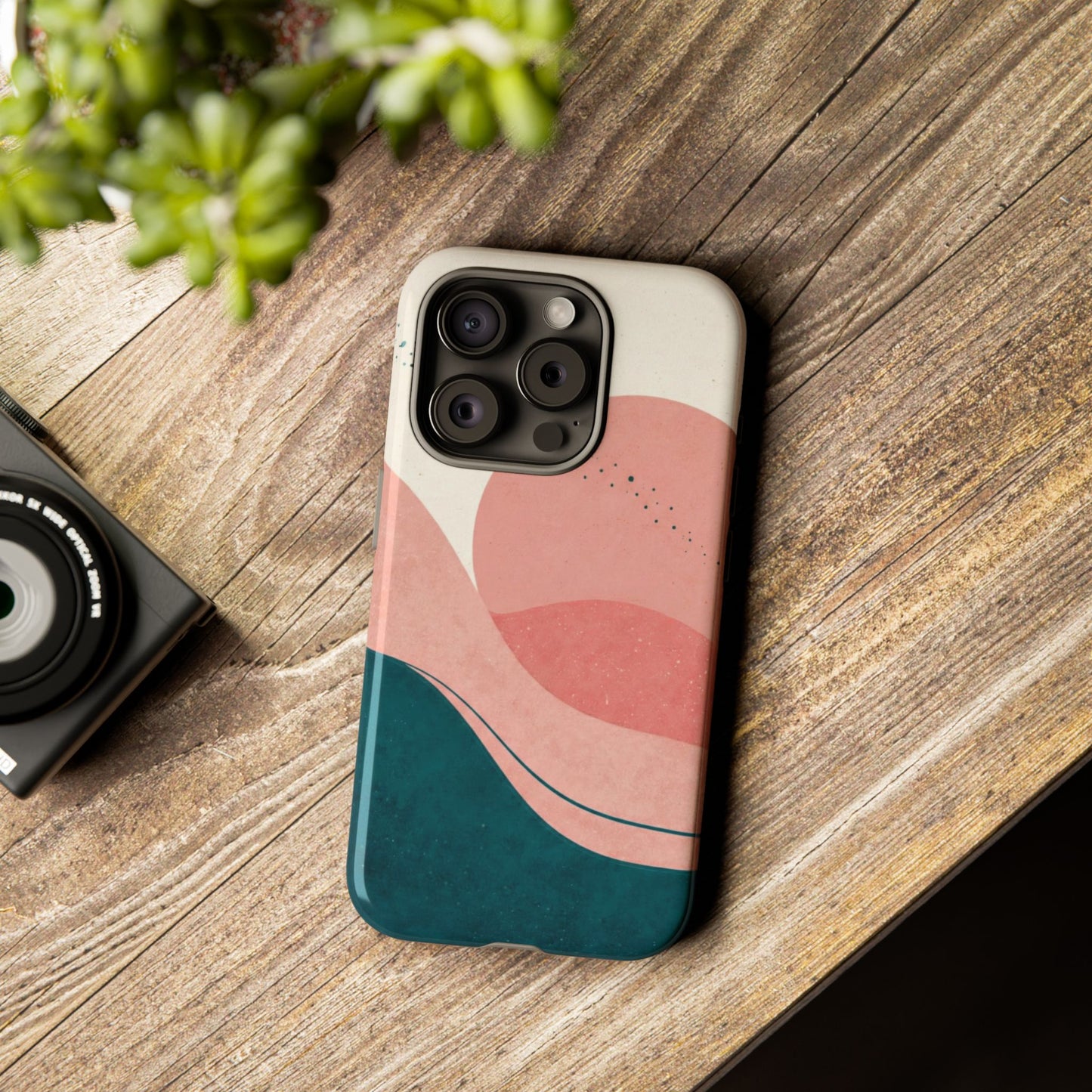 Abstract Sunset Phone Case — Pink & Teal Wave Tough Case